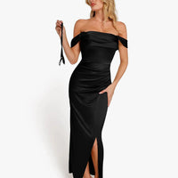 Shapewear Off Shoulder Shine Ruched Sculpting Maxi Dress