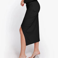Shapewear Rib Modal Built In Sculpting Midi Wrap Skirt