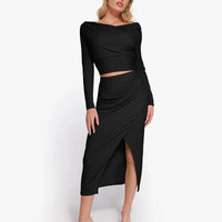 Shapewear Rib Modal Built In Sculpting Midi Wrap Skirt