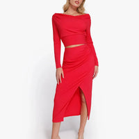 Shapewear Rib Modal Built In Sculpting Midi Wrap Skirt
