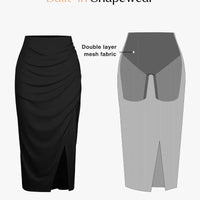Shapewear Rib Modal Built In Sculpting Midi Wrap Skirt