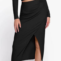 Shapewear Rib Modal Built In Sculpting Midi Wrap Skirt