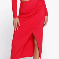 Shapewear Rib Modal Built In Sculpting Midi Wrap Skirt