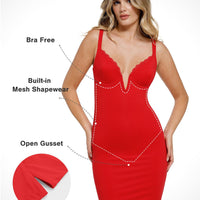 Shapewear Plunging V Lace Trim Bodycon Mini Dress