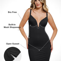 Shapewear Plunging V Lace Trim Bodycon Mini Dress