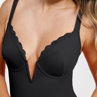 Shapewear Plunging V Lace Trim Bodycon Mini Dress