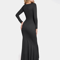 Shapewear Long Sleeve Lace Trim Sculpting Mermaid Maxi Dress