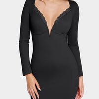 Shapewear Long Sleeve Lace Trim Sculpting Mermaid Maxi Dress