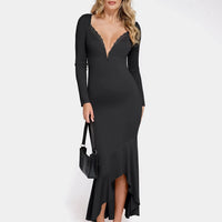 Shapewear Long Sleeve Lace Trim Sculpting Mermaid Maxi Dress