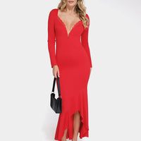 Shapewear Long Sleeve Lace Trim Sculpting Mermaid Maxi Dress