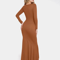 Shapewear Long Sleeve Lace Trim Sculpting Mermaid Maxi Dress