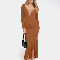 Shapewear Long Sleeve Lace Trim Sculpting Mermaid Maxi Dress