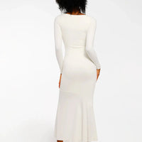 Shapewear Long Sleeve Lace Trim Sculpting Mermaid Maxi Dress