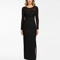Shapewear Mesh Long Sleeve V-Back Slimming Maxi Dress