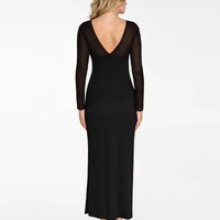Shapewear Mesh Long Sleeve V-Back Slimming Maxi Dress