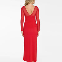 Shapewear Mesh Long Sleeve V-Back Slimming Maxi Dress