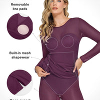 Shapewear Mesh Long Sleeve V-Back Slimming Maxi Dress