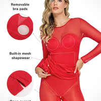 Shapewear Mesh Long Sleeve V-Back Slimming Maxi Dress