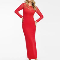 Shapewear Mesh Long Sleeve V-Back Slimming Maxi Dress