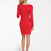 Shapewear Lace Trim V-Neck Long Sleeve Bodycon Mini Dress