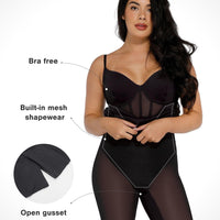 Shapewear Mesh Corset Panel Built-In Sculpting Midi Dress