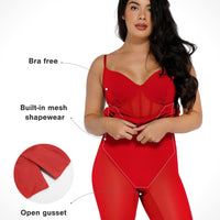 Shapewear Mesh Corset Panel Built-In Sculpting Midi Dress