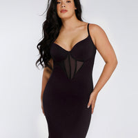 Shapewear Mesh Corset Panel Built-In Sculpting Midi Dress