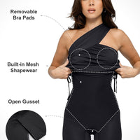 Bluetag Cooling Shapewear One-Shoulder Ruched Bodycon Dress