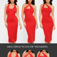 Shapewear Convertible Backless Halter Sculpting Midi Dress