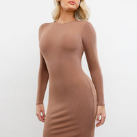 Shapewear Modal Long Sleeve Crew Neck Slimming Midi Dress