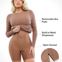 Shapewear Modal Long Sleeve Crew Neck Slimming Midi Dress
