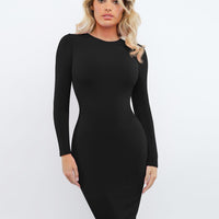 Shapewear Modal Long Sleeve Crew Neck Slimming Midi Dress