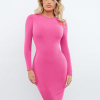 Shapewear Modal Long Sleeve Crew Neck Slimming Midi Dress