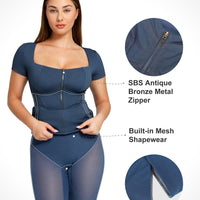 Shapewear Denim Square Neck Tummy Control Midi Dress