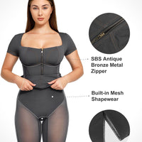 Shapewear Denim Square Neck Tummy Control Midi Dress