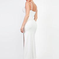 Shapewear Lace V Neck Side Slit Slimming Maxi Slip Dress