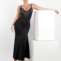 Shapewear Lace V Neck Side Slit Slimming Maxi Slip Dress