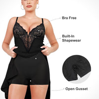 Shapewear Lace V Neck Side Slit Slimming Maxi Slip Dress