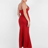 Shapewear Lace V Neck Side Slit Slimming Maxi Slip Dress