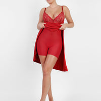 Shapewear Lace V Neck Side Slit Slimming Maxi Slip Dress