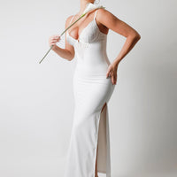 Shapewear Lace V Neck Side Slit Slimming Maxi Slip Dress