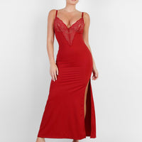 Shapewear Lace V Neck Side Slit Slimming Maxi Slip Dress
