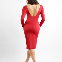 Shapewear Long Sleeve Boat Neck Sculpting Midi Dress