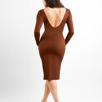 Shapewear Long Sleeve Boat Neck Sculpting Midi Dress
