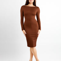 Shapewear Long Sleeve Boat Neck Sculpting Midi Dress