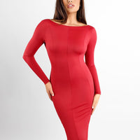 Shapewear Long Sleeve Boat Neck Sculpting Midi Dress