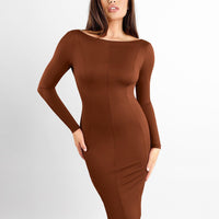 Shapewear Long Sleeve Boat Neck Sculpting Midi Dress