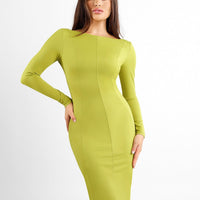 Shapewear Long Sleeve Boat Neck Sculpting Midi Dress