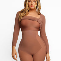 Shapewear Square Neck Long Sleeve Slimming Modal Maxi Dress