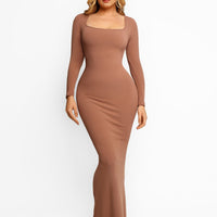 Shapewear Square Neck Long Sleeve Slimming Modal Maxi Dress